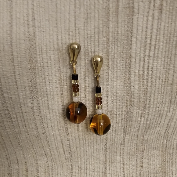 Beaded Drop Earrings (Amber Color) - Picture 1 of 3